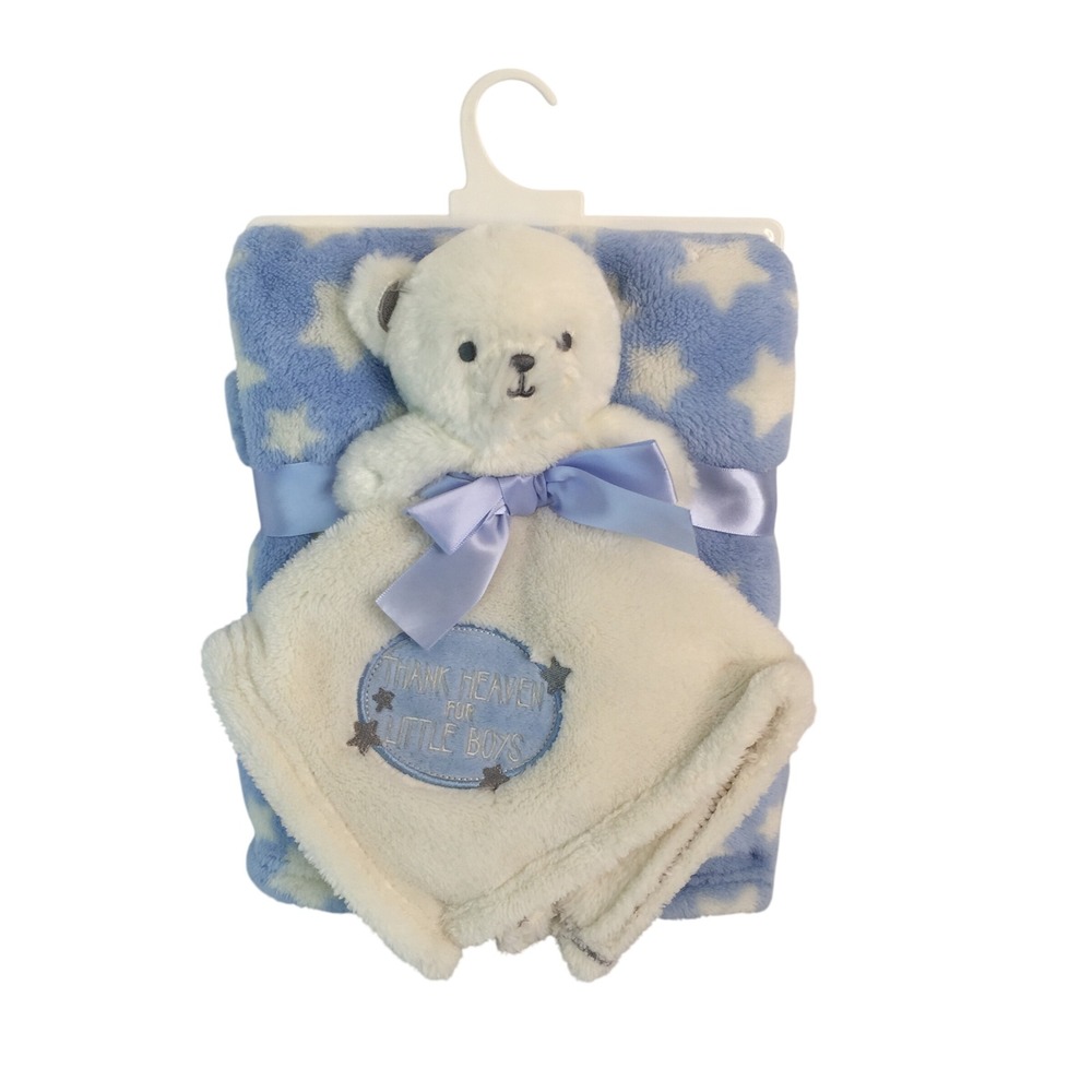 Baby Gear Blanket Lovey Set Blue Stars Thank‎ Heaven For Little Boys Plush Bear